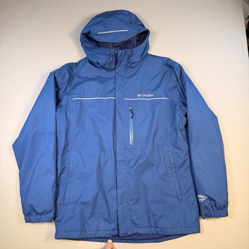 Columbia Omni-Tech Jacket Mens Large Blue Waterproof Insulated Hooded Coat